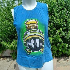 Looney Tunes Marvin the Martian Size L Large Teal Tank Top Sleeveless Muscle Tee